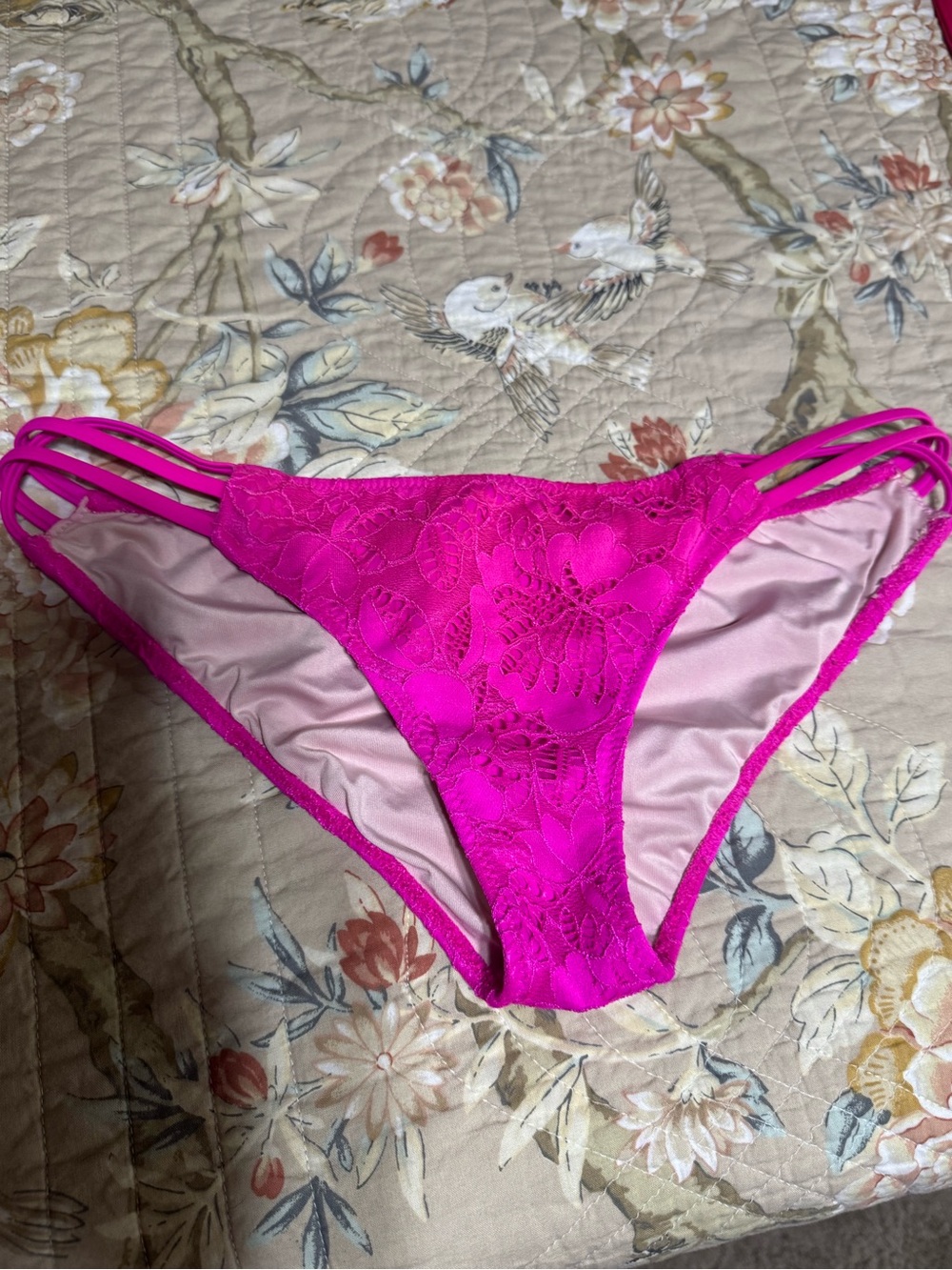 Victoria's Secret Hot Pink Lace Bikini Panty with Strappy Sides